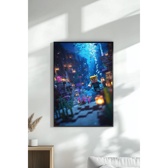 Deep Ocean Adventure Wall Art Poster – Underwater Fantasy Scene Inspired by Minecraft Aquatic Worlds 16x24 UNFRAMDE