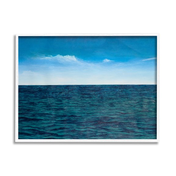 Deep Ocean Blue Water Waves Coastal Graphic Art White Framed Art Print Wall Art