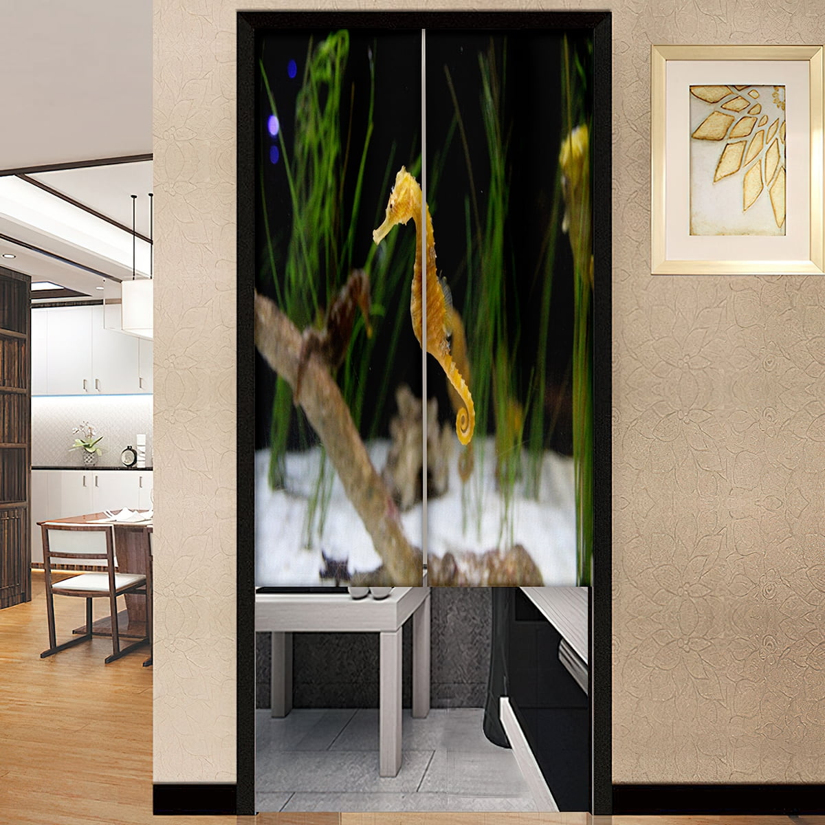 Deep Ocean Hippocampus Print Linen Door Curtain Partition Home Entrance Deep Ocean Hippocampus Print Linen Door Curtain Partition Home Entrance