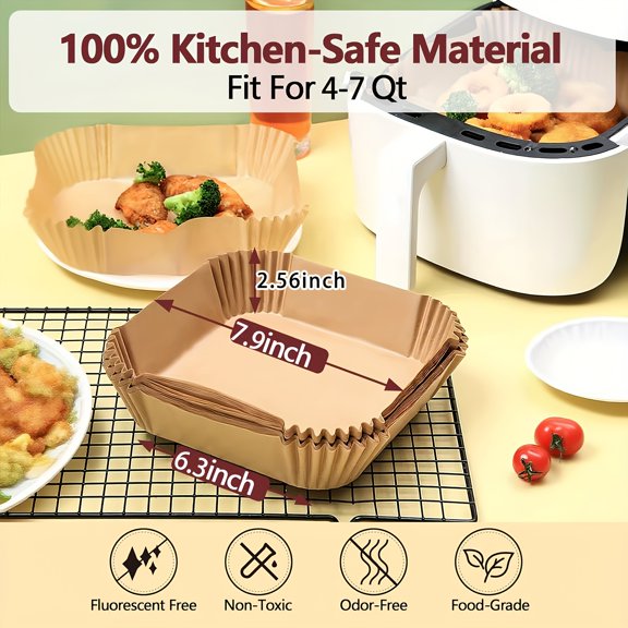 Deep Parchment Paper Liners for Air Fryer & Oven, 2.56inch Non-Stick Baking Sheets for Turkey, Cakes, Cookies, Bread - 50/100/200pcs