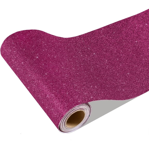 Deep Pink Glitter Wallpaper Border 8"x354" Shiny Glitter Wallpaper Stick and Peel Fabric Wall Border Mirror Trim Self Adhesive Pink Contact Paper for Walls Dressers Girls Room Bathroom Decor