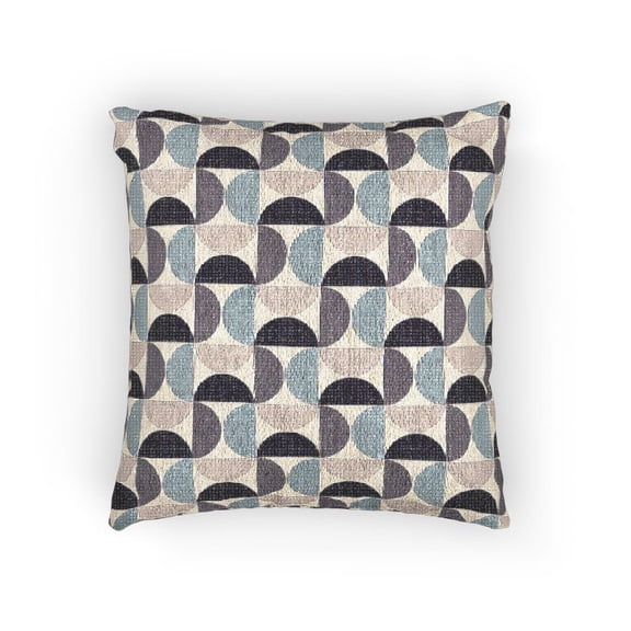 Deep Plum, Blush and Blue-Gray Geometric Semicircle Decorative Woven Pillow, Cotton-Polyester Shell, Retro Style