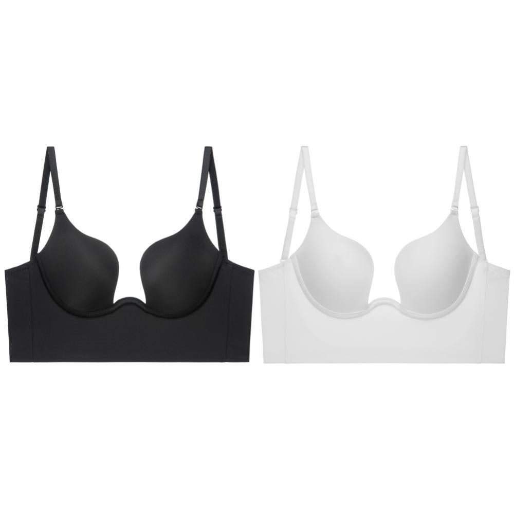 Deep Plunge Low Back Push up Bra - Comfort Deep V Neck Backless Bra,Low Cut  Lifting Bralette Ultra-Soft and Breathable Comfortable Bra(2-Packs) 