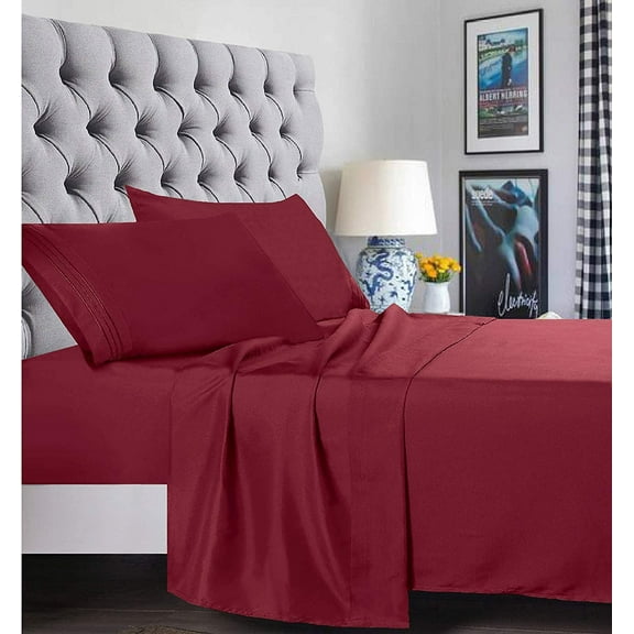 Deep Pocket 4 Piece Bed Sheet 1500 Series Sheet set - King Burgundy