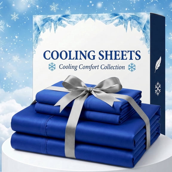 Deep Pocket Bamboo Fiber Sheet Set, Cooling Breathable Soft Wrinkle Resistant, Hypoallergenic & Easy Care for Bedroom(Blue,Twin)