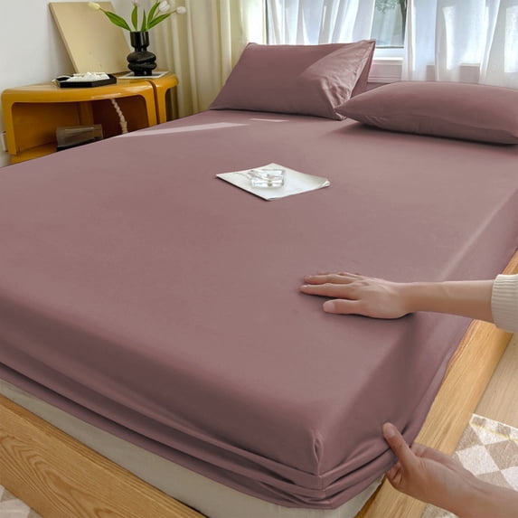 Deep Pocket Bed Sheet with Elastic Edge, Non Slip Mattress Cover for Double Bed Soft Polyester, 86.61x70.86 Inch