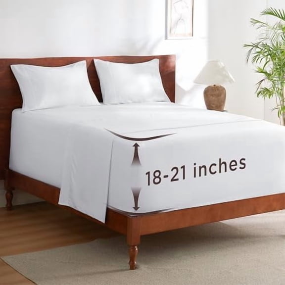 Deep Pocket California King Sheet Sets - Fits Mattresses Up to 21 Inches Thick - 4 Piece Bed Sheets, Moisture Wicking, Soft & Cooling Bedsheet & Pillowcases, Easy & Secure Fit, White