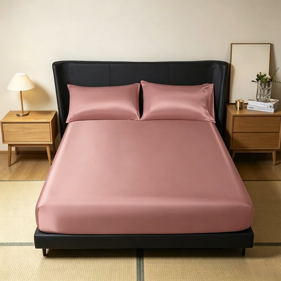 Deep Pocket Fitted Sheet, Non-Slip All-Inclusive Mattress Protector, Cooling Soft Nylon Spandex Bed Cover for 15 Inch Mattress, Wrinkle Resistant Stretch Bedding, Pink, 203x198cm