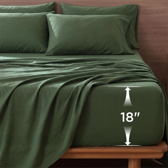 Deep Pocket King Sheet Set - 6 Piece, Prewashed Ultra-Soft King Size Sheets Set, Fits Mattresses Up to 18 Inches Thick, Breathable & Secure Fit, Hotel Luxury Bedding, Olive Green