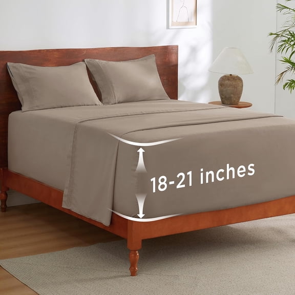 Deep Pocket King Sheet Set - Fits Mattresses Up to 21 Inches Thick - 4 Piece GentleSoft Bed Sheets, Moisture Wicking, Soft & Cooling Bedsheet & Pillowcases, Easy & Secure Fit, Taupe