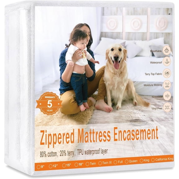 Deep Pocket Mattress Protector 39"x75", Soft and Noiseless Terry Cloth Zippered Mattress Pad Covers for 13/14/15 inch Depth