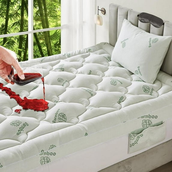 Deep Pocket Mattress Topper 1000GSM with 1 Pillow Protector&Eye Mask, Side Pocket, Waterproof Mattress Protector, Cooling Extra Thick Breathable Mattress Pad Cover,8-21”