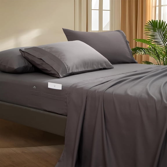 Deep Pocket Queen Fitted Sheet - Fits Mattresses Up to 21" Thick 4 Piece Bed Sheets Moisture Wicking, Cooling & Soft Pillow Cases (Grey)