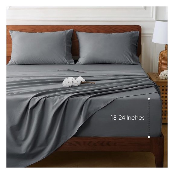 Deep Pocket Queen Sheets 100% Cotton Extra Deep 18-24 Inch Grey 4pc