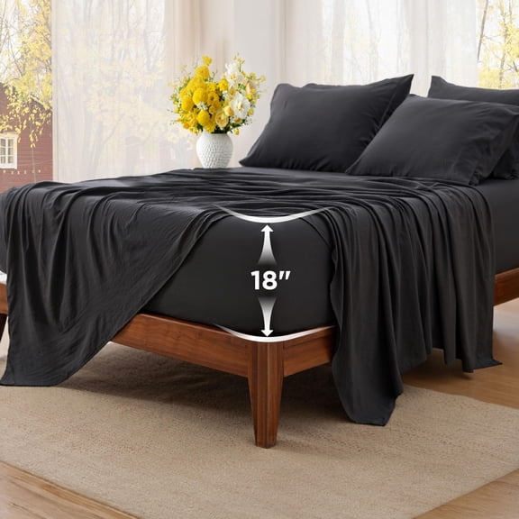 Deep Pocket Queen Sheets 6 Piece Set Prewashed Ultra-Soft Breathable Fit Mattress up to 18 Inches Thick Luxury Bedding Grey