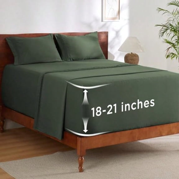 Deep Pocket Queen Sheets Set - Fits Mattres Up to 21 Inches Thick - 4 Piece GentleSoft Bed Sheets Moisture Wicking Soft Cooling Bedsheet Pillowcases Easy Secure Fit Olive Green