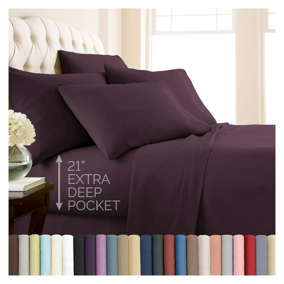 Deep Pocket Split King Bed Sheets Set, 7-Piece Ultra Soft and Comfy Microfiber Sheets with Two 21" Deep Fitted Sheets, Oversize Flat Sheet, 4 King Pillow Cases, Purple