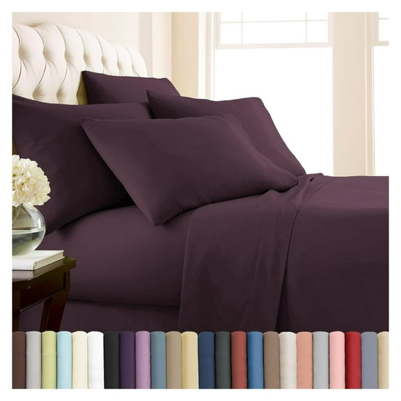 Deep Pocket Split King Bed Sheets Set, 7-Piece Ultra Soft and Comfy Microfiber Sheets with Two 21" Deep Fitted Sheets, Oversize Flat Sheet, 4 King Pillow Cases, Purple