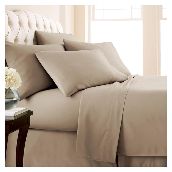 Deep Pocket Split King Sheets Set, 7-Piece Ultra-Soft and Comfy Microfiber Bed Sheets with Two 21" Deep Fitted Sheets, Oversize Flat Sheet, 4 King Pillow Cases, Taupe