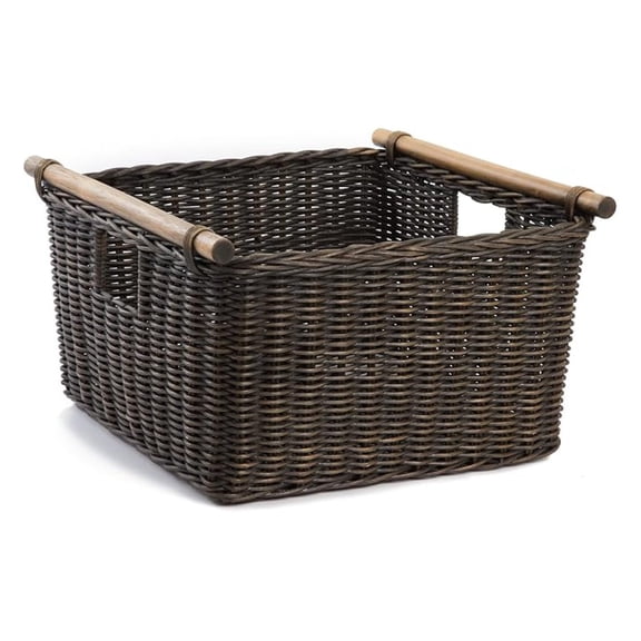 Deep Pole Handle Wicker Storage Basket, Extra Large, 17.5 in L x 18 in W x 11.5 in H, Antique Walnut Brown