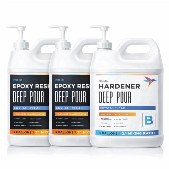 Rolio Deep Pour Epoxy Resin - Epoxy Resin Kit for Wood, Casting, Coating, River Table, Jewelry, Clear Resin Epoxy for Crafts & DIY Projects - 3 Gallon