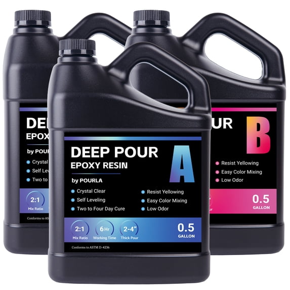 Deep Pour Epoxy Resin 1.5 Gallon, 2 to 4 Inch Pour Depth, Bubble Free, Low Viscosity, Heat Resistant Epoxy Resin for River Table, Carbon Fiber, and Crafts