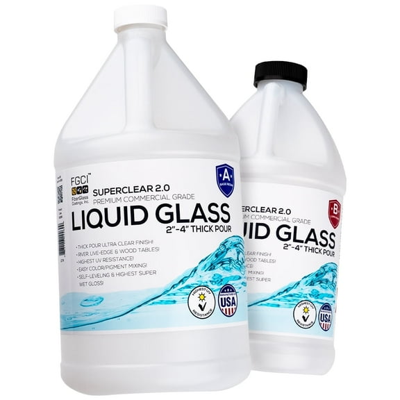 Deep Pour Epoxy Resin Liquid Glass 1.5 Gallon Kit, 2-4 inch Super Clear Amazing Flow Casting Resin Kit, High Temp Heat UV Resistant Food Safe Epoxy, Bubble Free Low Viscosity Cast Coat Stone Wood