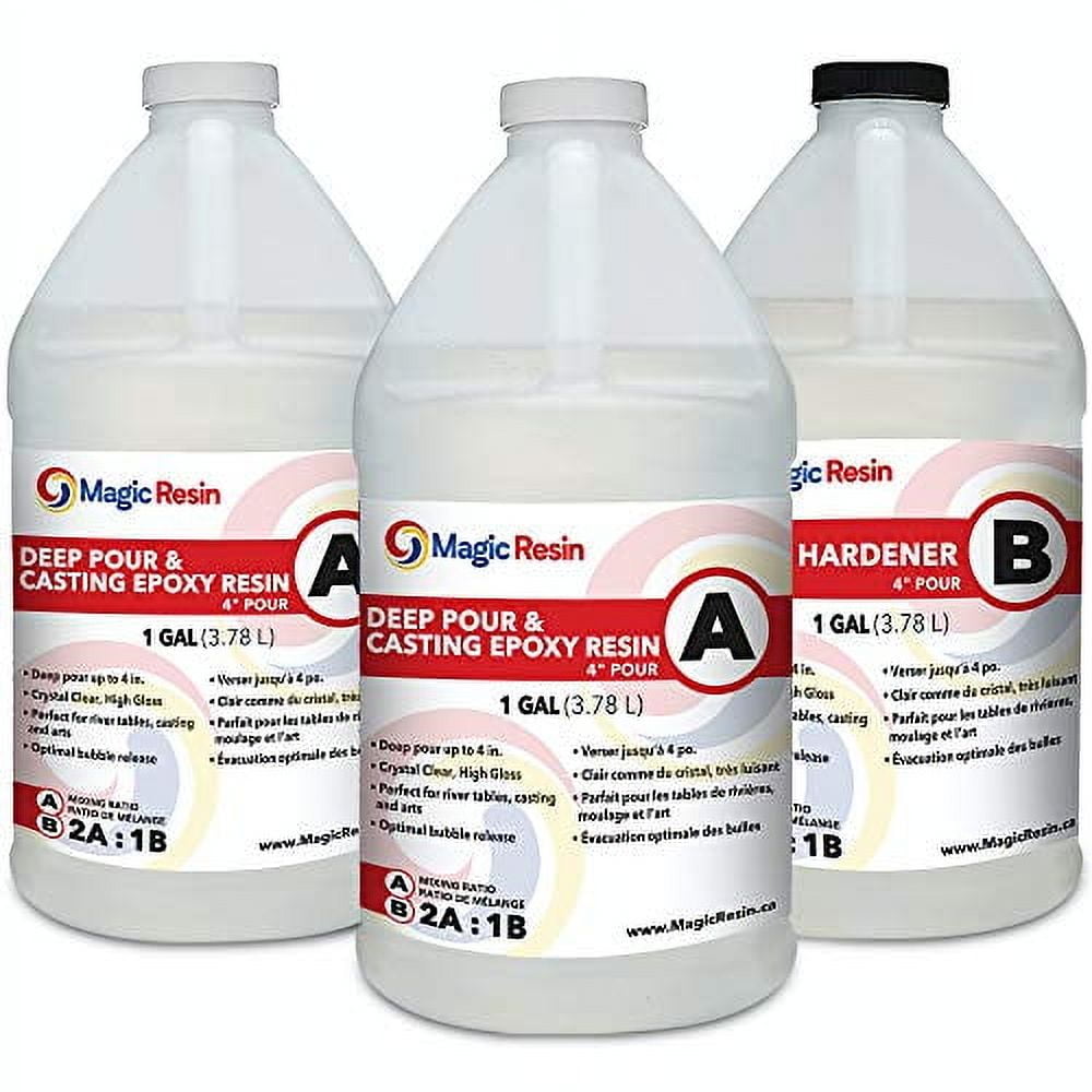 Deep Pour Epoxy Resin for River Table | 3 Gallon (11.4 L) | 4'' DEEP POUR, CASTING & ART Epoxy Resin Kit | Low VOC & Low Odor | Crystal Clear and High Gloss | For River Tables, Deep Pour, Casting