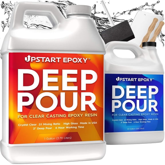 Upstart Epoxy 2-inch Deep Pour Epoxy Resin Kit 1.5 Gallons for Art and Countertop Making - Clear, Color Casting with Mica Powder Perfect for River Table, Tabletop, Jewelry