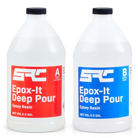 SRC Epox-It Deep Pour Epoxy Casting Resin Kit, 1 Gallon Crystal Clear Epoxy Resin, 1:1 Mix Ratio, Up to 2” Deep, for Casting Art, River Tables, Live Edge Wood, Bar Top, Tabletop