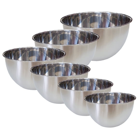Deep Professional Stainless Steel Mixing Bowls Set Nesting Salad Bowls For Serving Mixing Cooking Baking - Set of 6