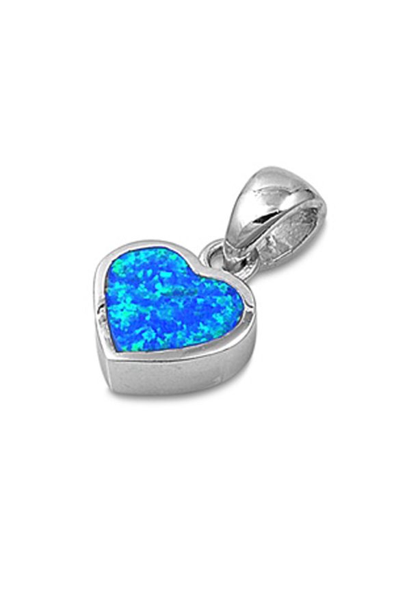 Deep Promise Heart Pendant Blue Simulated Opal .925 Sterling Silver Shiny Charm Jewelry Female