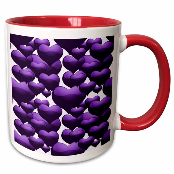 3drose, Deep Purple Floating Bubble Hearts Pattern, 11oz Two-tone Red Mug