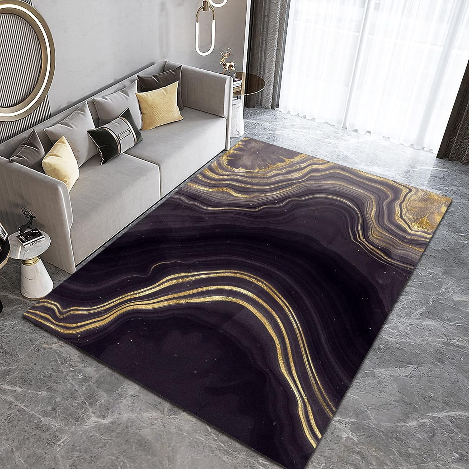 Small Deep Rug Deep Purple Golden Lines Marble Area Rug Art Home Decor Washable Carpet ...