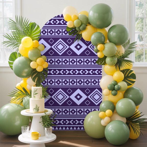 Deep Purple Lozenge Arch Backdrop Cover, 4FT, Coastal Geometric Striped Folk Farm Plum Spandex Arch Covers Double-Sided Backdrop for Wedding Birthday Party Photo Background Decoration