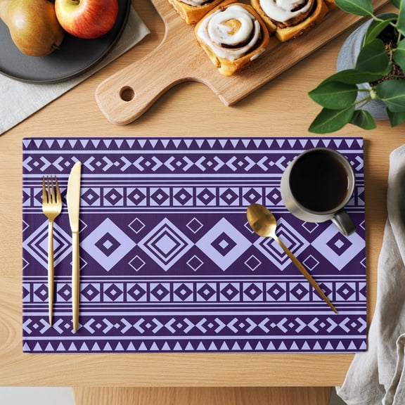 Deep Purple Lozenge Placemats Set of 1, Coastal Geometric Striped Folk Farm Plum Non-Slip Place Mats Washable Table Mats for Kitchen Dining Table Decorations Indoor/Outdoor