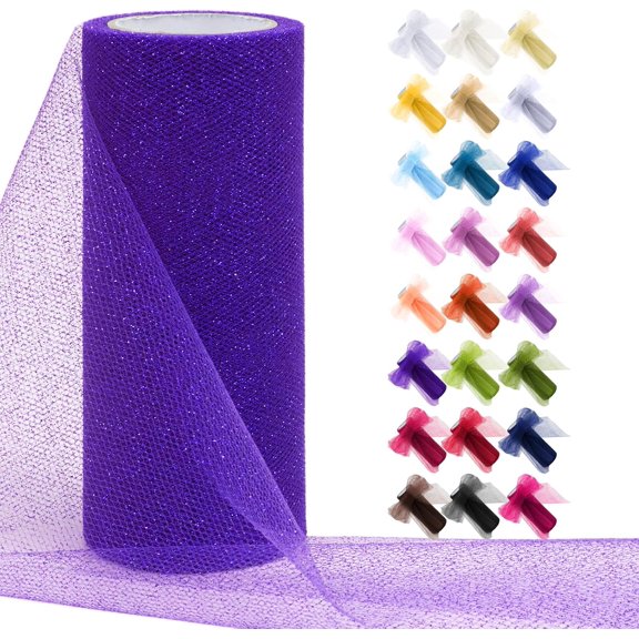 Deep Purple Tulle Fabric Roll 6 Inch 10 Yards Sparkle Ribbon Netting Christmas Halloween Deco Mesh for Gift Wrapping Skirt Wedding Decorations DIY Crafts inch x yards (Glitter)