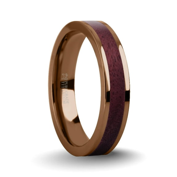 Deep Purpleheart Wood Inlay Brown Titanium Wedding Ring, 4mm, Size 10.5