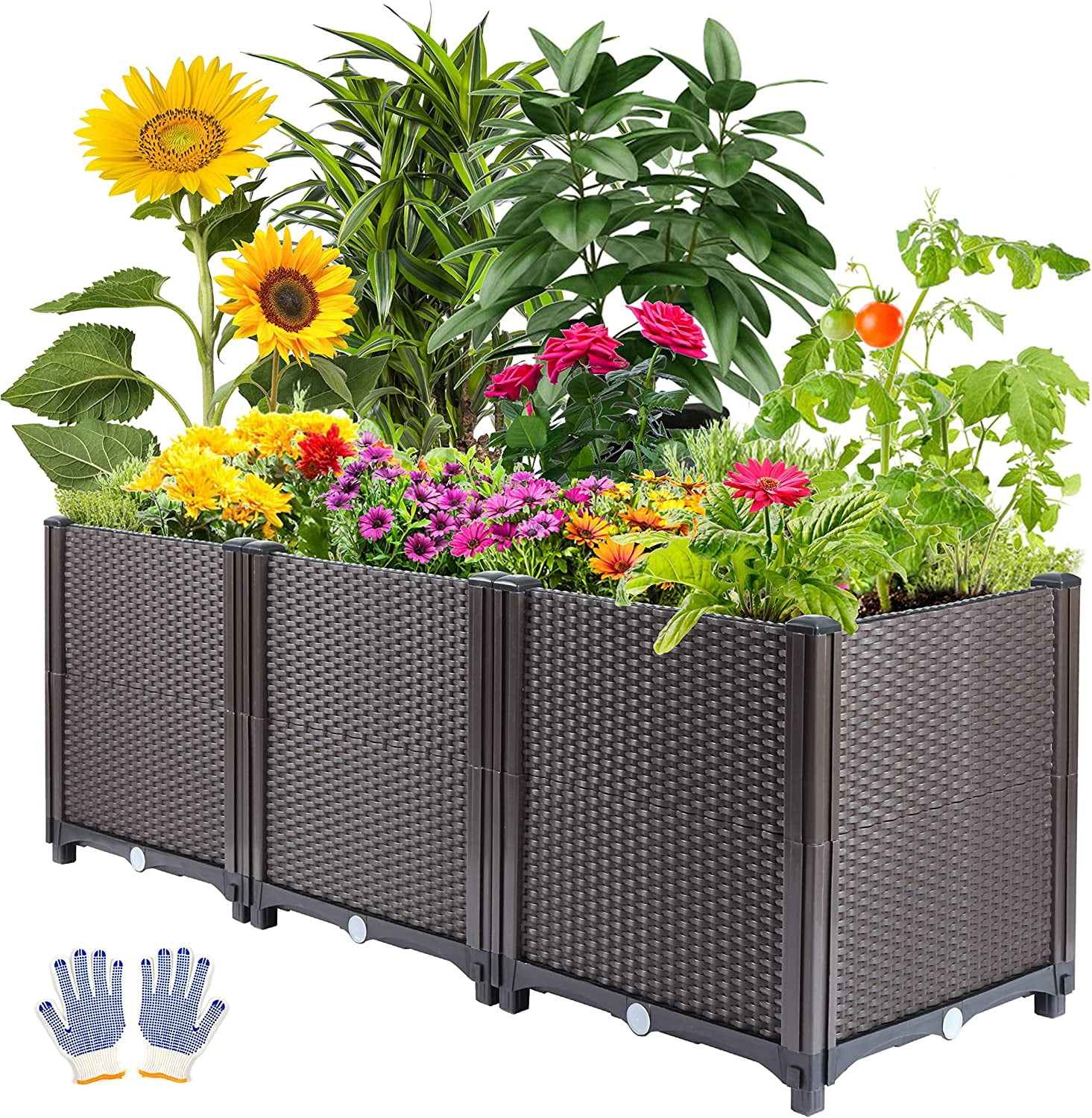 Deep Raised Garden Beds Large Plastic Planter Box with Drainage Plugs