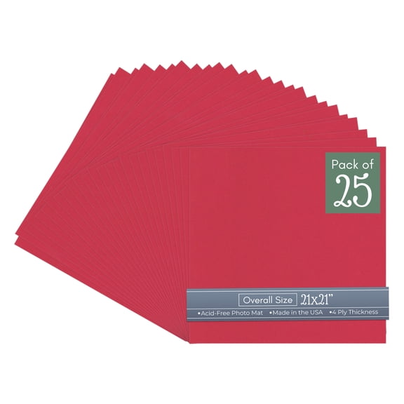 Deep Red 21x21 Uncut Art Mat Board - No Opening - 25 Mats