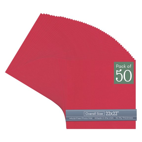 Deep Red 22x22 Uncut Art Mat Board - No Opening - 50 Mats