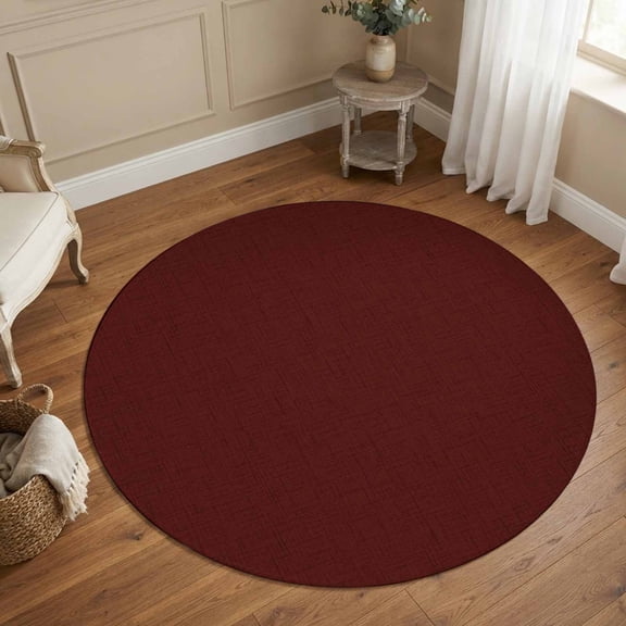 Deep Red 4FT Round Area Rug Rustic Dark Red Solid Burgundy Background Small Round Rugs Non-Slip, Ultra-Thin Washable Rug Low Pile Circle Carpet for Bedroom Kitchen Nursery