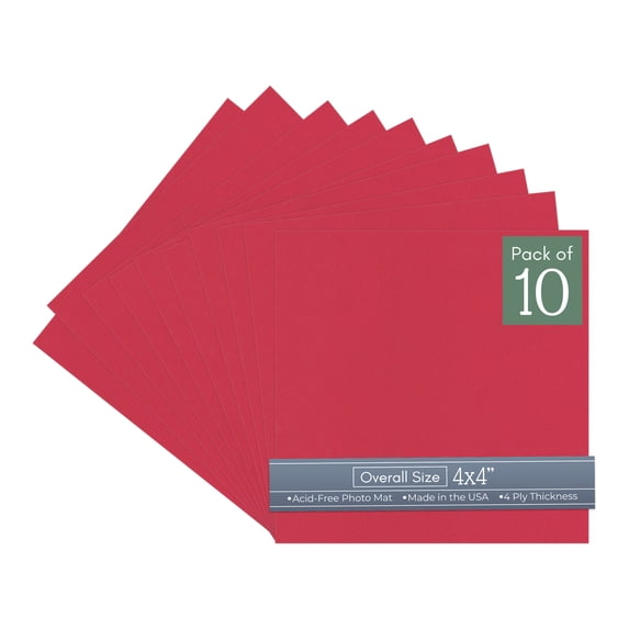 Deep Red 4x4 Inch Uncut Art Mat Board - No Opening - 10 Mats