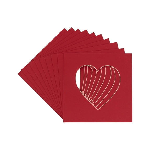 Deep Red Acid Free 7x7 Heart Picture Frame Mat with White Core Bevel Cut for 4x5 Pictures - Fits