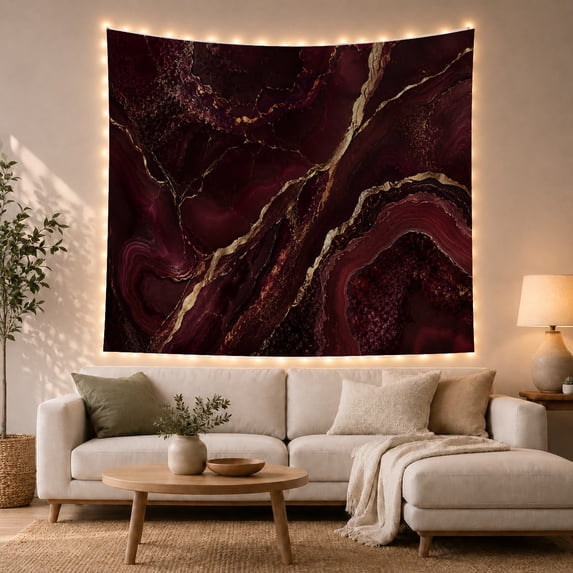 Deep Red Agate Geode in Moody Moody Abstract Style for Art Lovers, Elegant Wall Decor, Housewarming Gift Tapestry Wall Hanging for Bedroom and Living Room