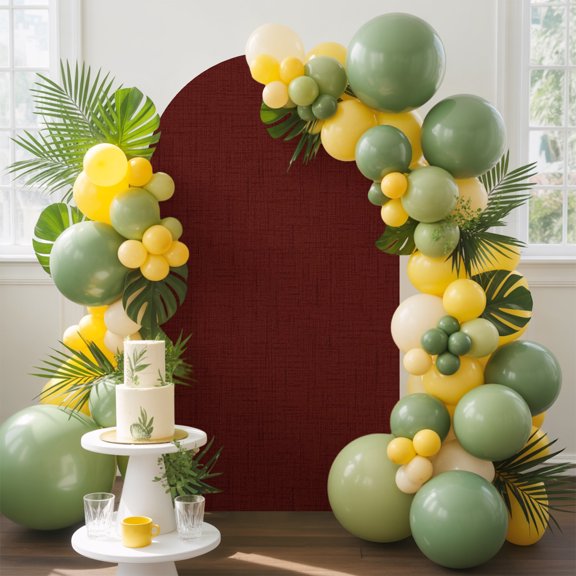 Deep Red Arch Backdrop Cover, 4FT, Rustic Dark Red Solid Burgundy Background Spandex Arch Covers Double-Sided Backdrop for Wedding Birthday Party Photo Background Decoration