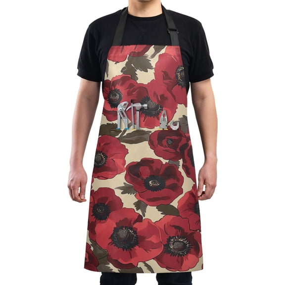 Deep Red Beauty Flowers Chef Kitchen Apron with Pockets for Women Waterproof Aprons for Cooking Baking