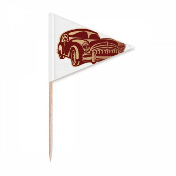 Deep Red Classic Cars Pattern Outline Toothpick Triangle Cupcake Toppers Flag