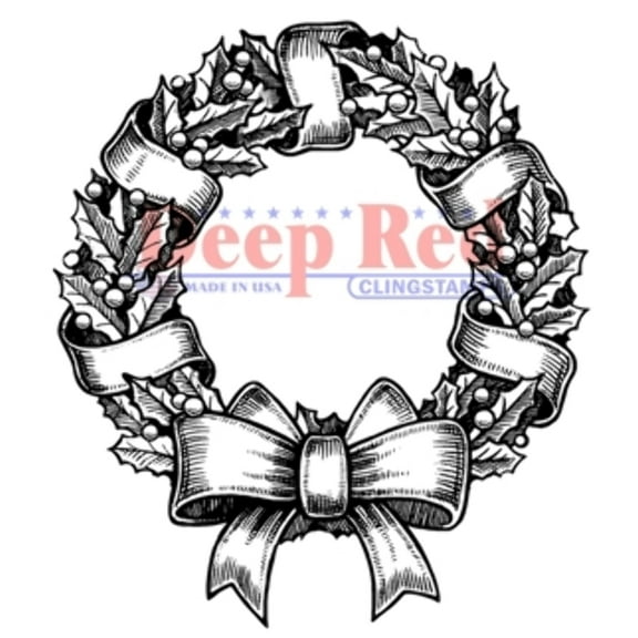 Deep Red Cling Rubber Stamp Rubber Stamp Holly Wreath Holiday