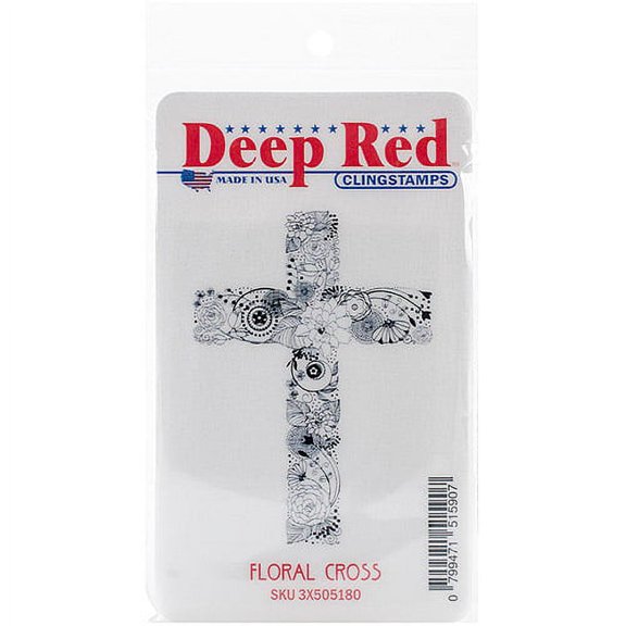 Deep Red Cling Stamp, 2" x 3", Floral Cross